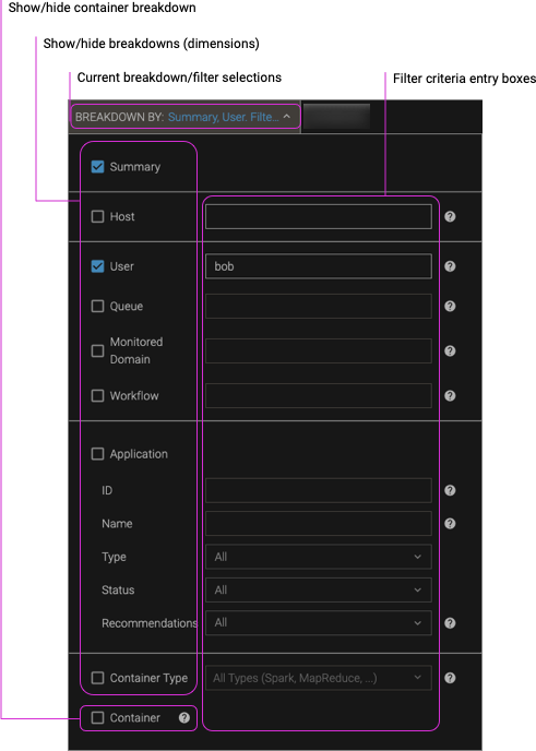 screenshot showing filter criteria entry in the charts interface